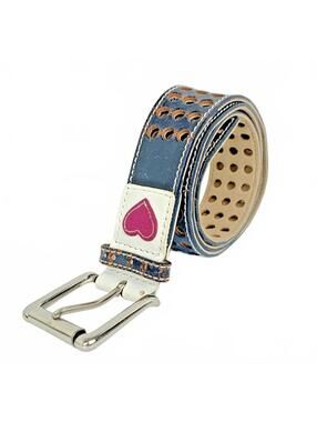 Vintage GUESS Genuine Leather Belt Size Small Pierced White Blue Red Heart